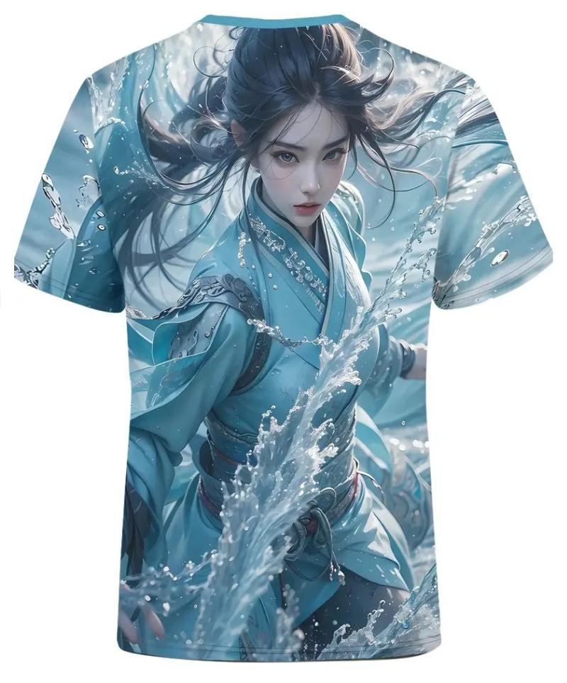 Glossy Men Summer Anime Girl T-Shirt