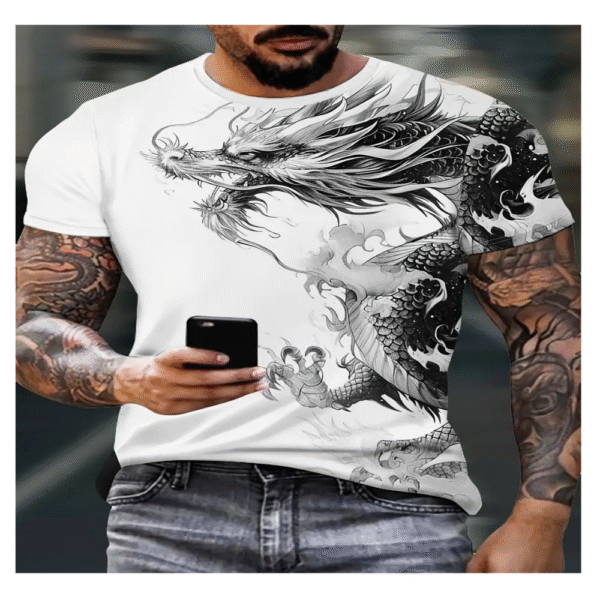 Men’s Dragon Print T-Shirt Street Style