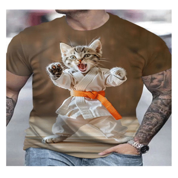 Men Cat Doing Taekwondo Pattern T-Shirt