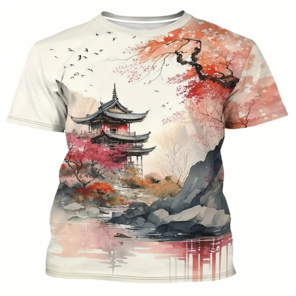 Men Japanese Cherry Blossom & Pagoda T-Shirt