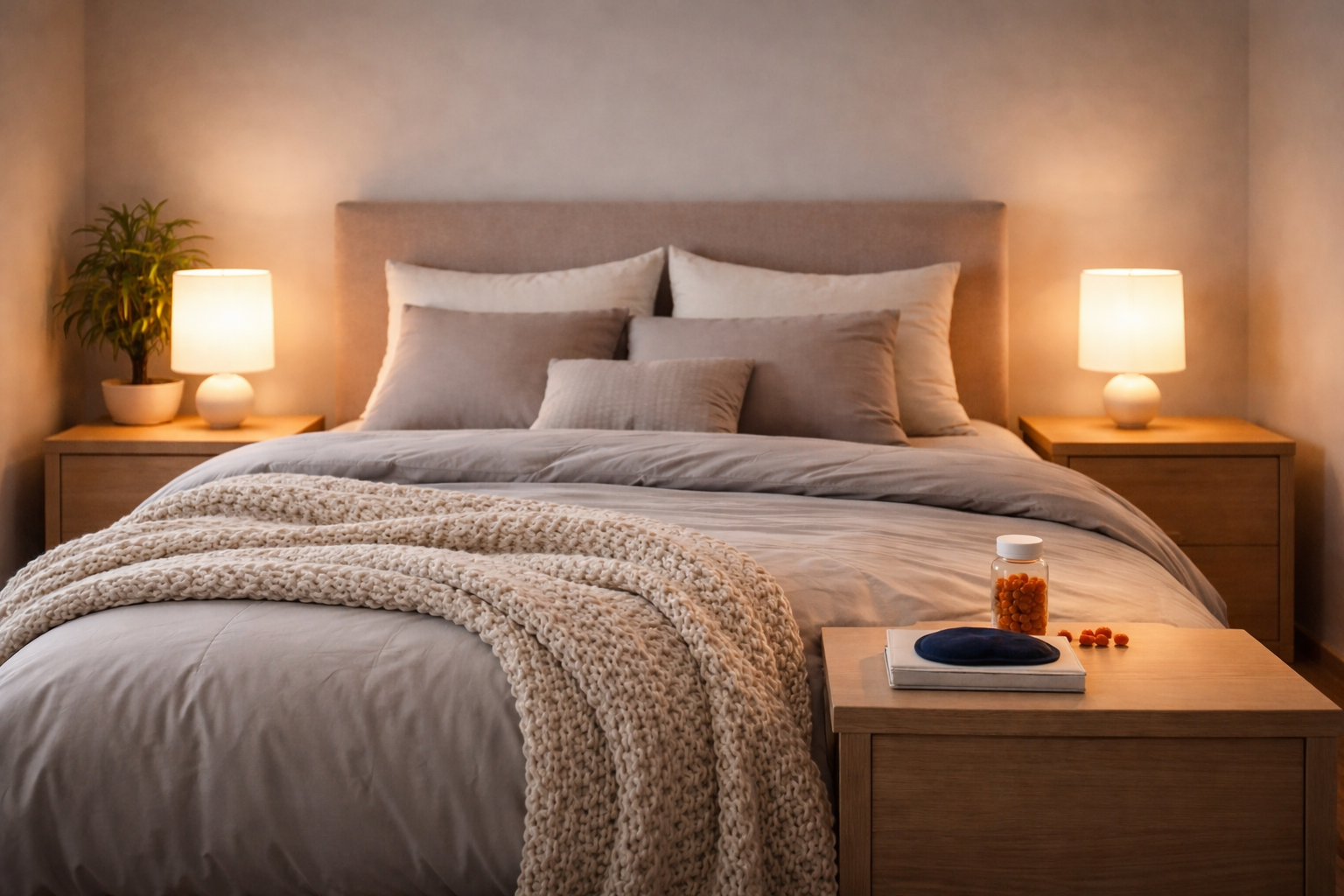 Cozy bedroom with calming neutral tones