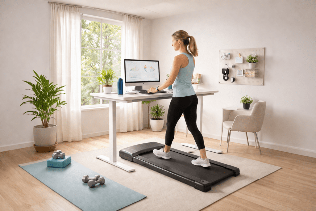 Modern home office and workout space