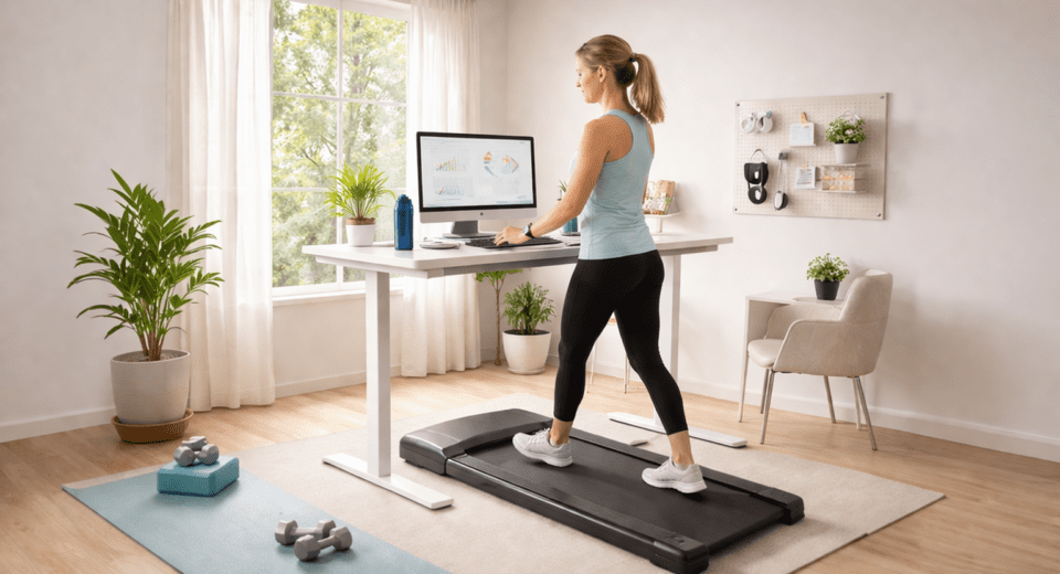 Modern home office and workout space