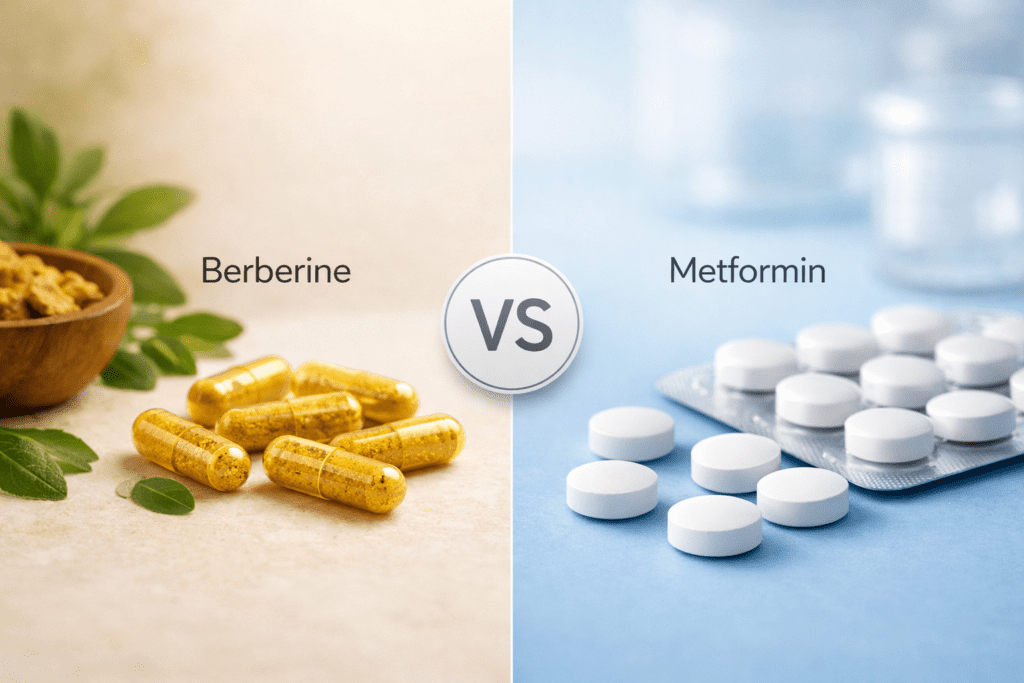 Berberine vs Metformin comparison for blood sugar control, which is better for diabetes, weight loss benefits, side effects and natural alternative to metformin