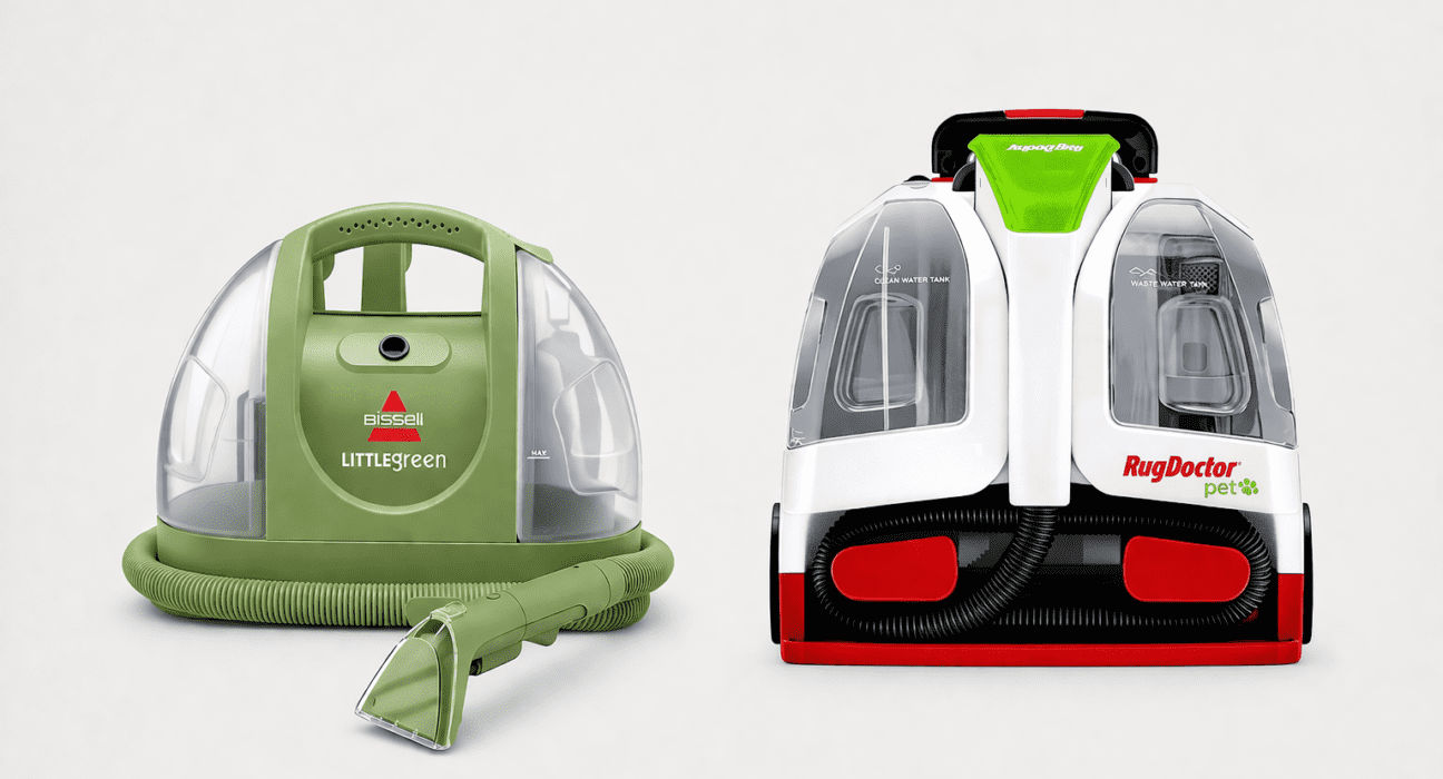 Bissell Little Green and Rug Doctor portable carpet cleaners side by side comparison