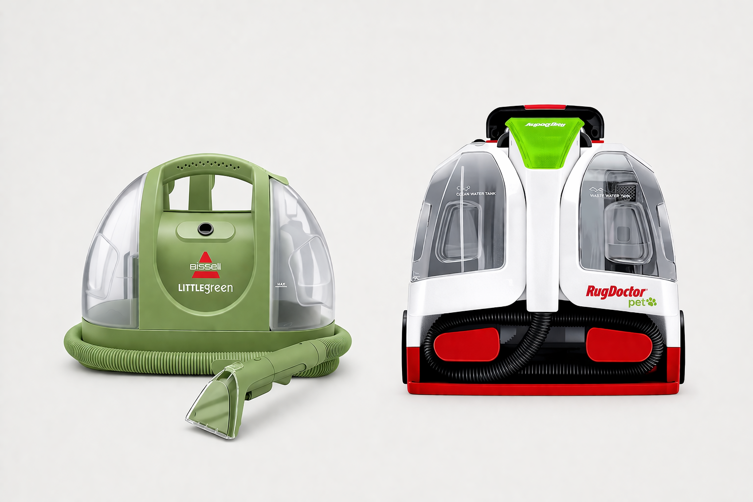 Bissell Little Green and Rug Doctor portable carpet cleaners side by side comparison