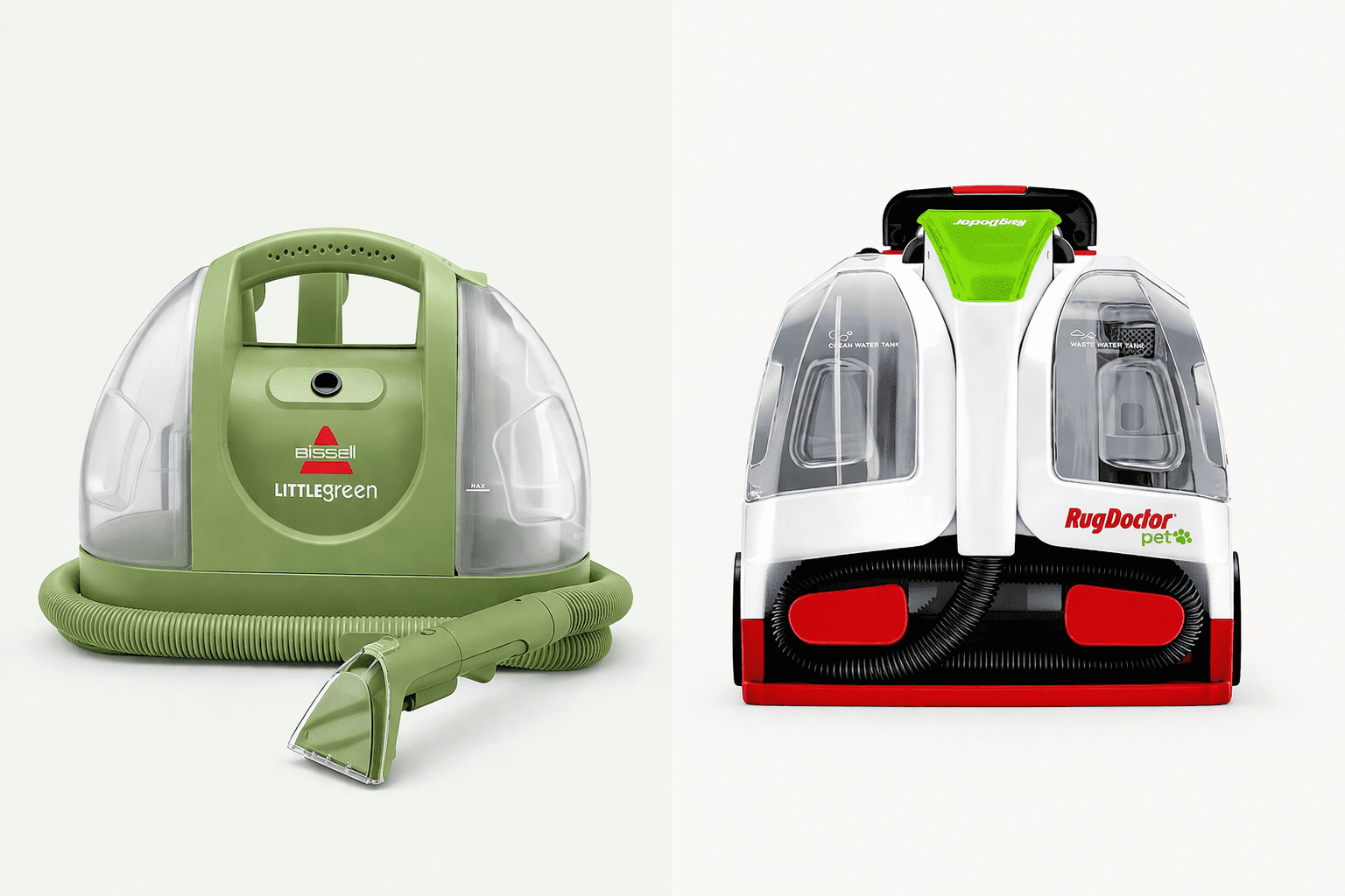 Bissell Little Green and Rug Doctor portable carpet cleaners side by side comparison