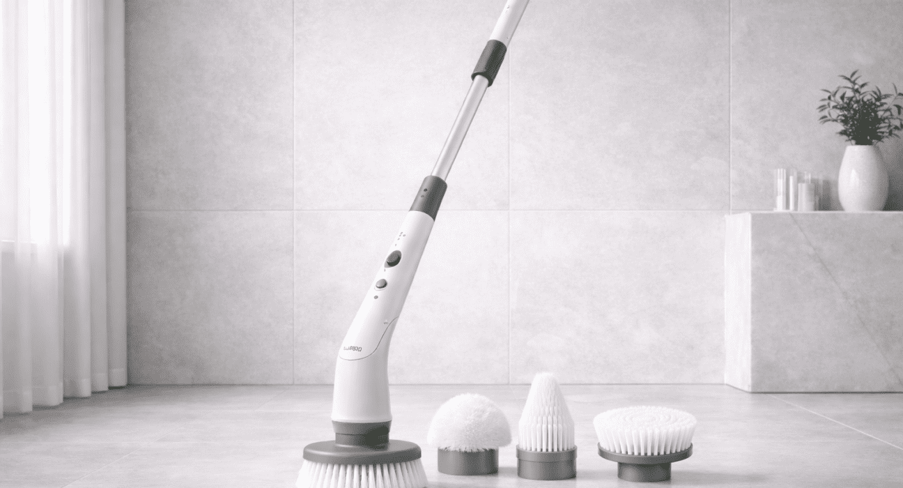 Labigo electric spin scrubber with extension handle in bathroom