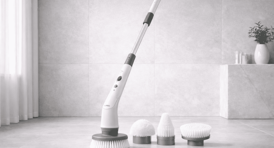 Labigo electric spin scrubber with extension handle in bathroom