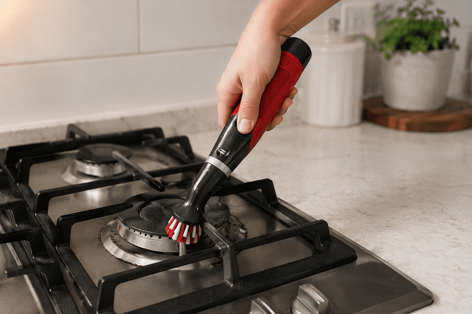 Rubbermaid Reveal scrubber cleaning stove mess