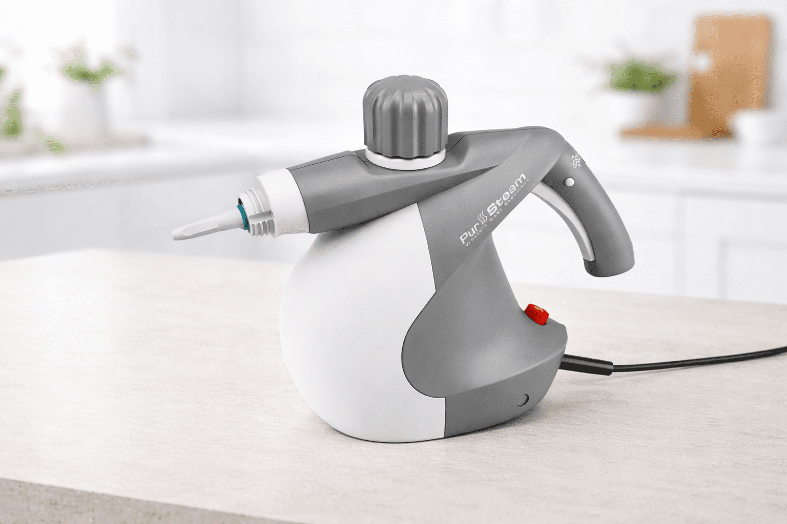 PurSteam handheld steam cleaner on kitchen surface