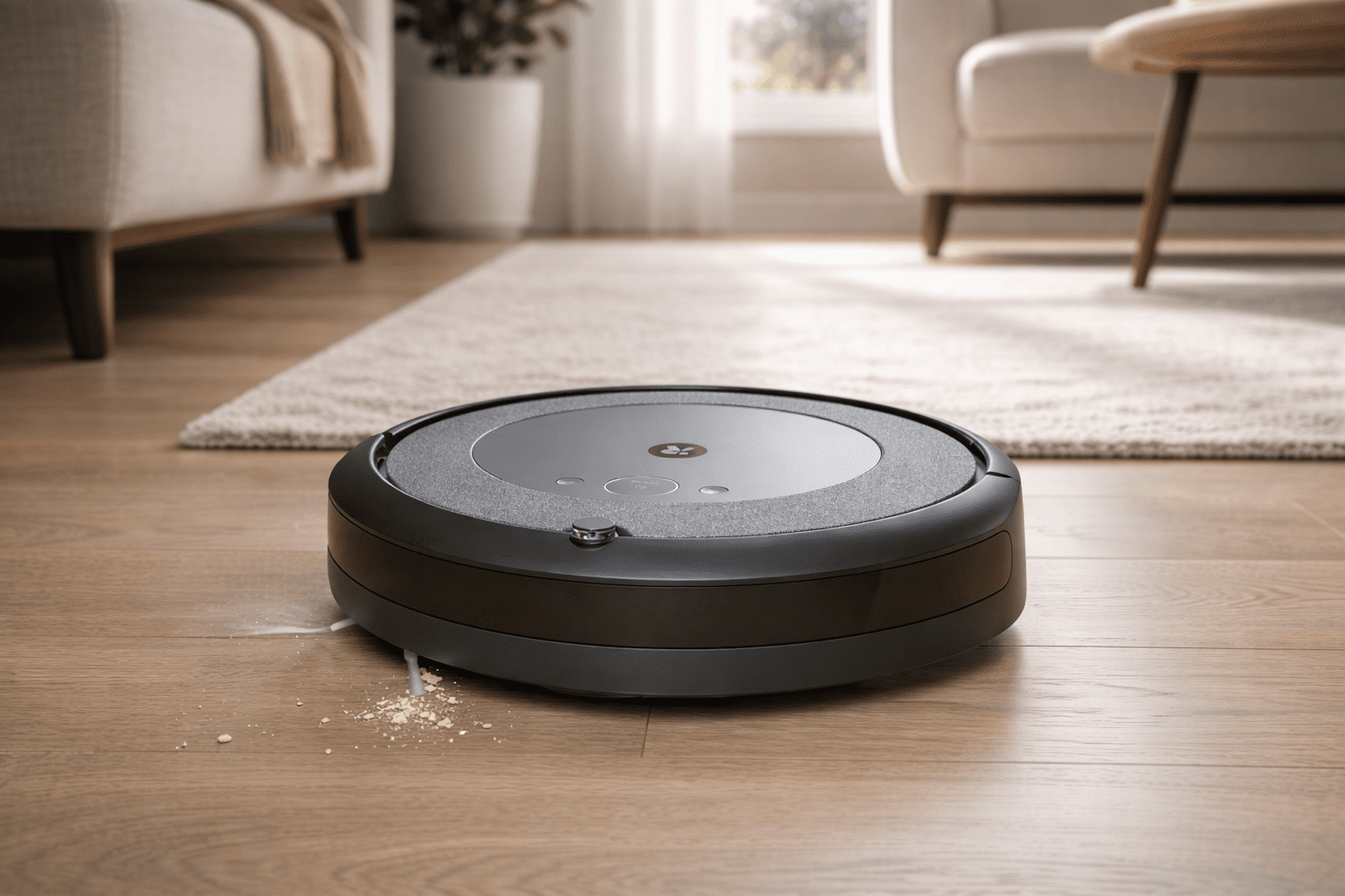 Roomba i3 robot vacuum cleaning living room floor