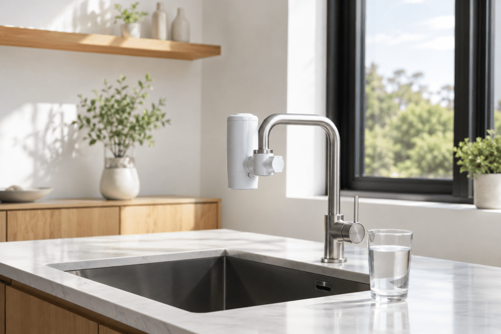 Faucet Mounted Water Filter in Modern Kitchen